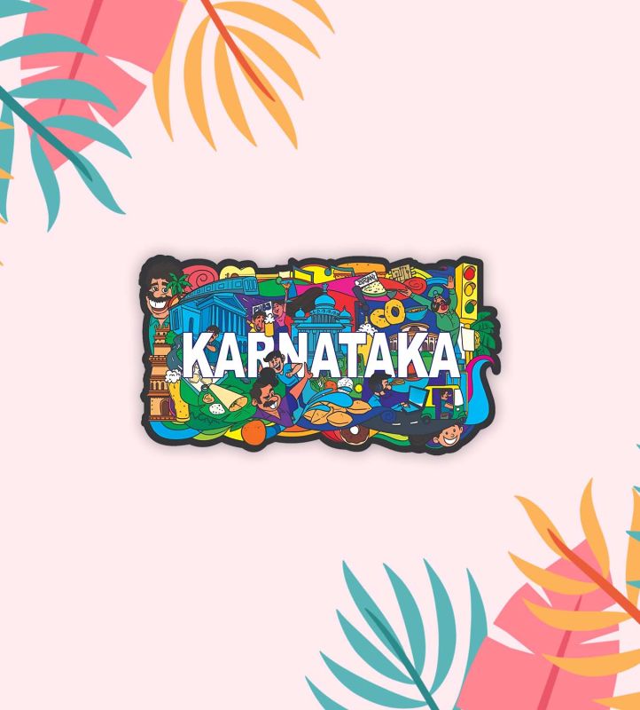 Indian State Theme Wooden Fridge Magnet  Magnet for Home Office Kitchen Refrigerator Door Stylish Decor Souvenir Gift  Indoor Decorative Gift Item (Karnataka Fridge Magnet)